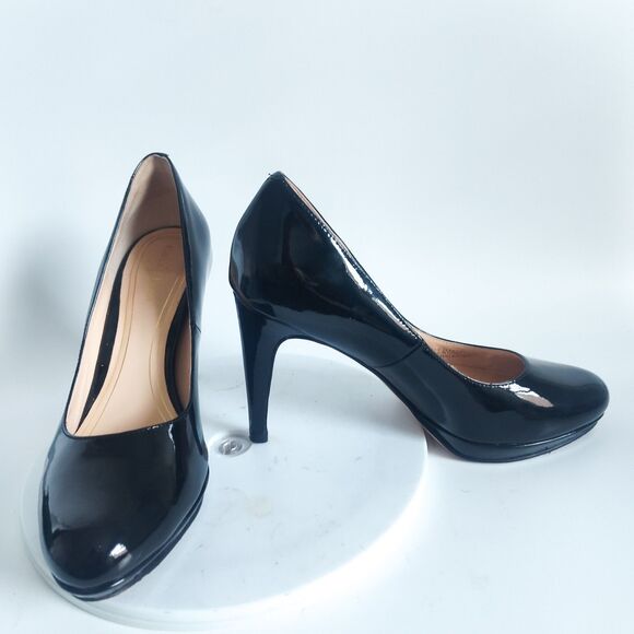 Cole Haan Heels 6.5 B Chelsea NikeAir  Pumps Patent Leather Black Comfort Dressy - Picture 1 of 13